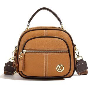 Women's Crossbody Bag Small Purse PU Leather Handbag with Multiple Pocket Khaki